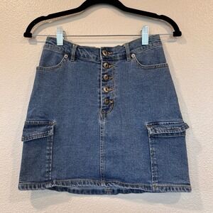Love Tree Denim Blue Cargo Mini Skirt Button Front High Waist Women's Size Small
